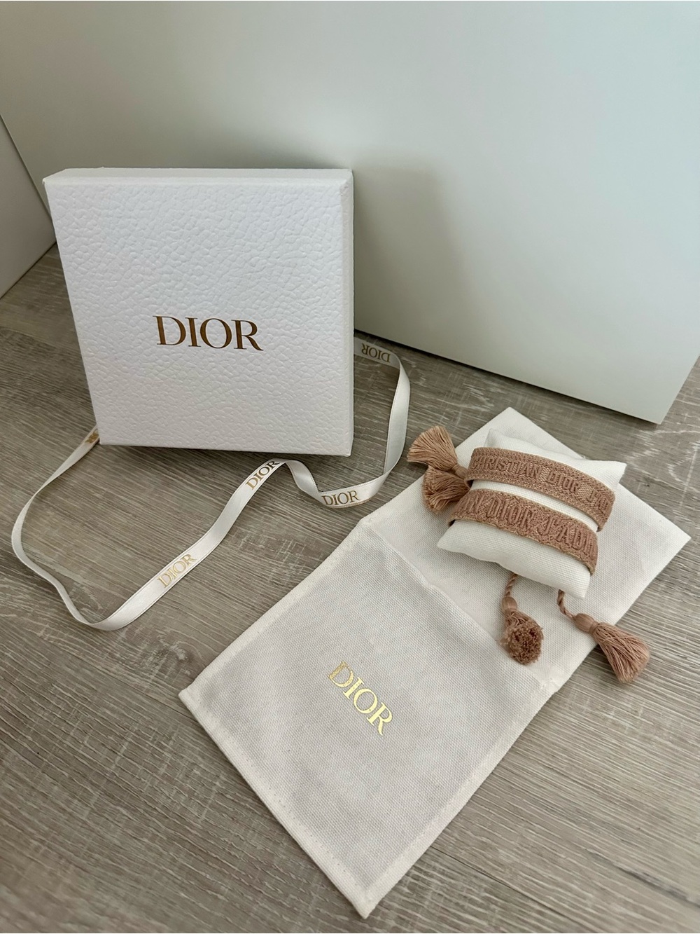 Dior Rose Beige Jacquard Bracelet Set with Tassels